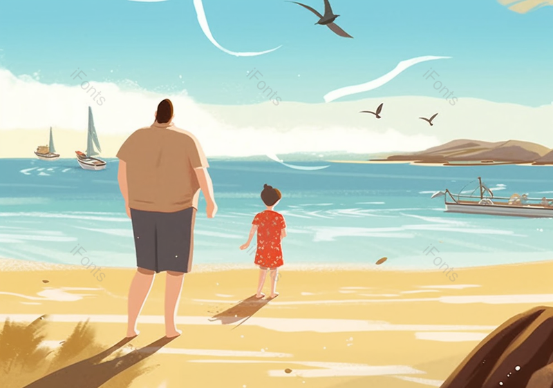 父女的夏日的海滩时光插画,插画/手绘图,插画/手绘图库,插画/手绘图下载,插画/手绘